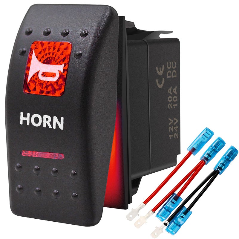 KEING Momentary Horn Button Waterproof Rocker Switch Toggle - ON/Off Red LED Light - 12V 20Amp 24V 10Amp, 5 Pin for Automotive Cars Vehicles Marine Boats Trucks Trailers 4x4 Caravans RVs SUV ATV UTV & More - Image 1